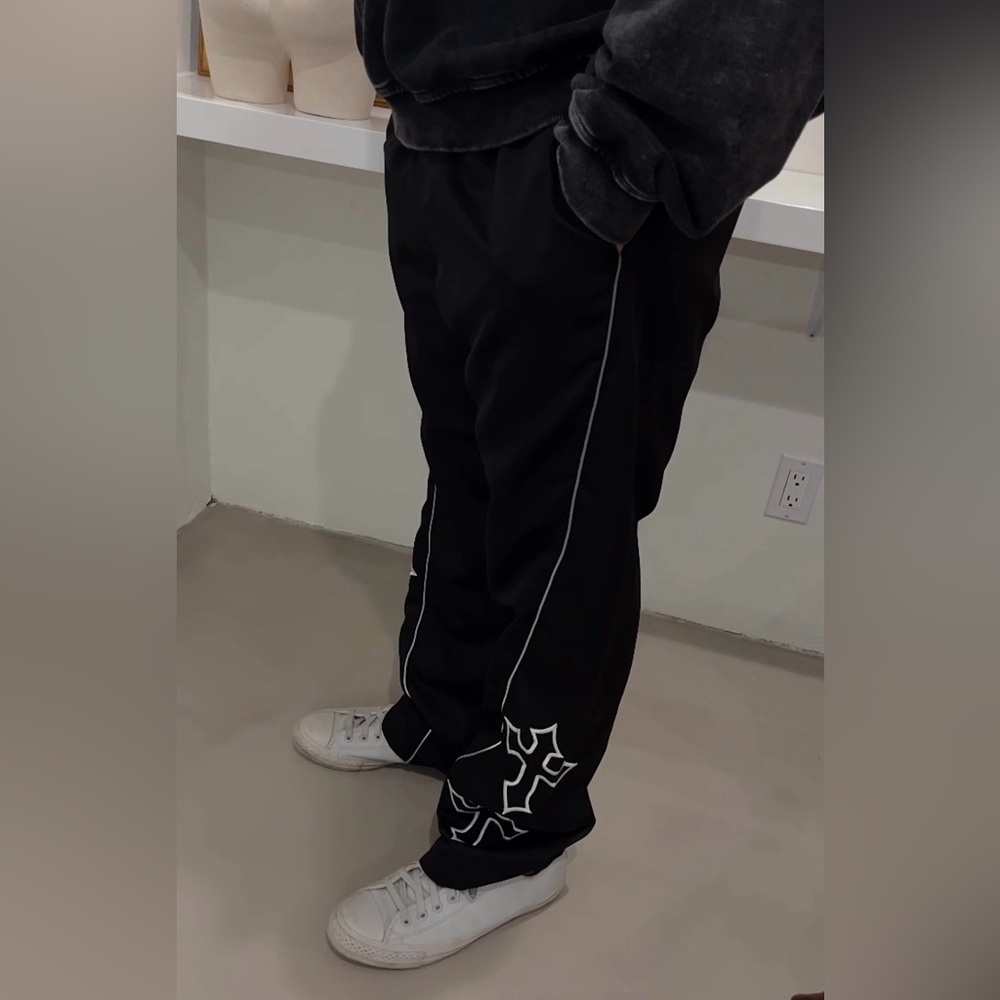 Men's Black Pants with White Cross detailing